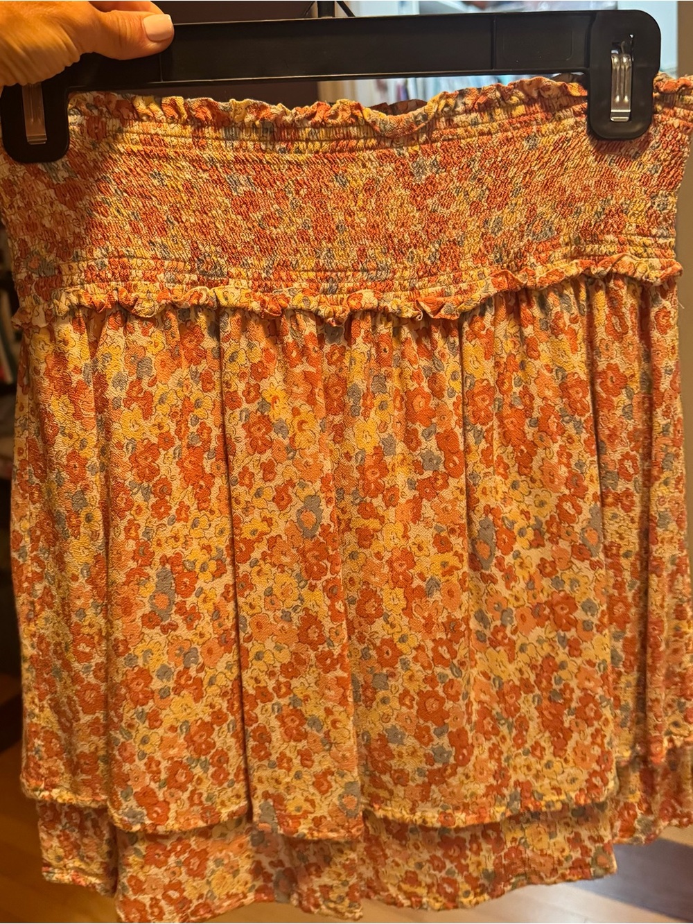 Rails Floral Smocked Tiered Mini Skirt in Orange and Blue